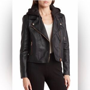 NEW BLANK NYC Black Meant to Be Moto Jacket with hood Size Large